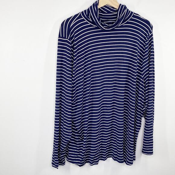 Dip Navy Blue White Striped Cowl Neck Long Sleeve Top Women's Plus Size 3X NWOT - Picture 1 of 7